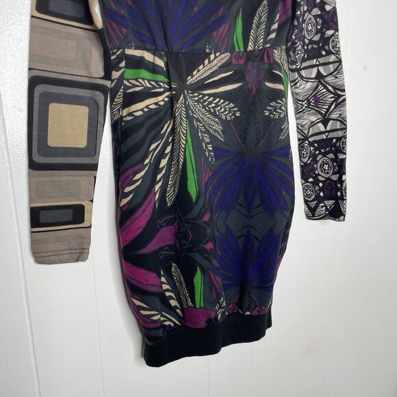 Desigual Bodycon Mini Dress S Long Sleeve Graphic Y2K Artsy Boho Streetwear - Picture 6 of 10